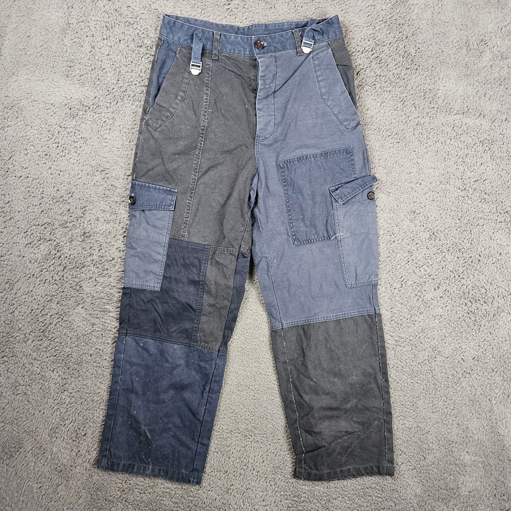 Zara SRPLS Patchwork Cargo Pants‎ Blue Grey Colorblock Utility Trousers USA 30